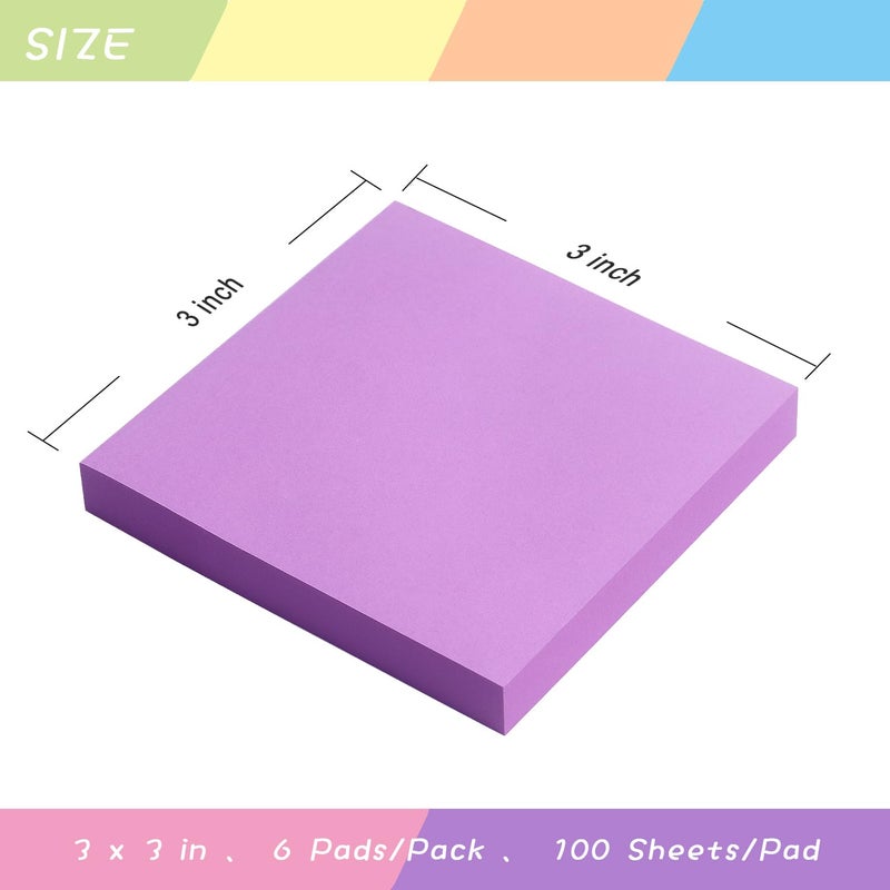 OSBOO Sticky Notes 3x3 Self-Stick Notes Pads with 6 Bright Colors  Easy to Post for Office  Shool  Home  6 Pads/Pack  100 Sheets/Pad (Purple) - Image 3